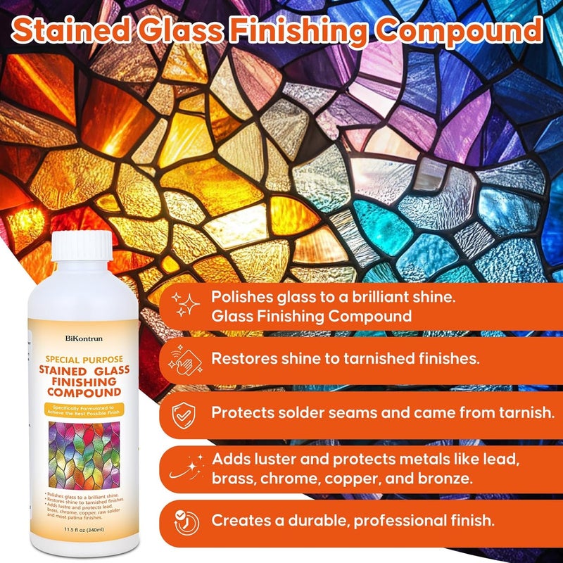 BiKontrun Stained Glass Polish Finishing Compound, Professional Polish & Cleaner for Stained Glass, Restores Brilliant Shine Protects Finish, Removes Oxidation Tarnish Oil Film for Artists & Hobbyists - Image 2